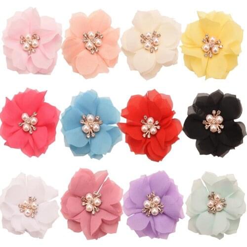240PCS 6CM Chiffon Flower Cute Hair Accessories for Girls Hairclip DIY Barrette Hair Bows Flower with Rhinestone Accessories