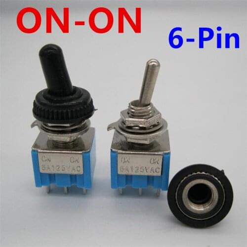 5pcs Toggle Switch 6A 125VAC 6-Pin DPDT ON-ON Mini Toggle Switch Switches MTS-202 M126 hot sale + 5pcs Waterproof Cover