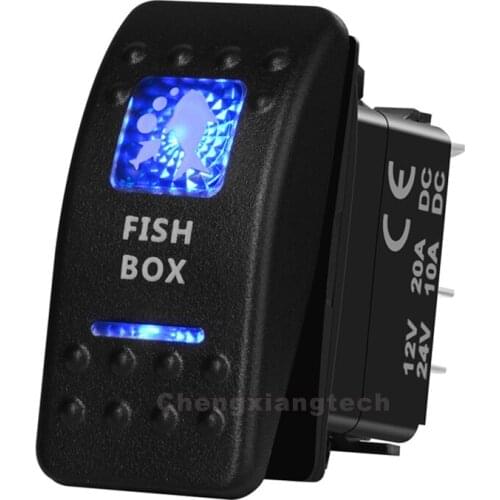 Blue Led FISH BOX 5 pin ON/OFF SPST Rocker Switch for ARB Carling NARVA style Replacement Marine Grade
