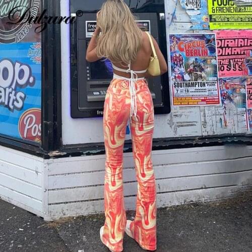 Dulzura 2021 Summer Women Tie Dye Print High Waist Flare Pants Streetwear Casual Bell Trousers Bottoms Fashion Y2K Vintage