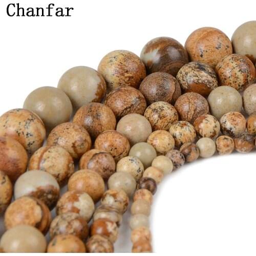 Chanfar Brown Round Picture Stone Beads Natural Stone Beads for Jewelry making 4/6/8/10/12mm