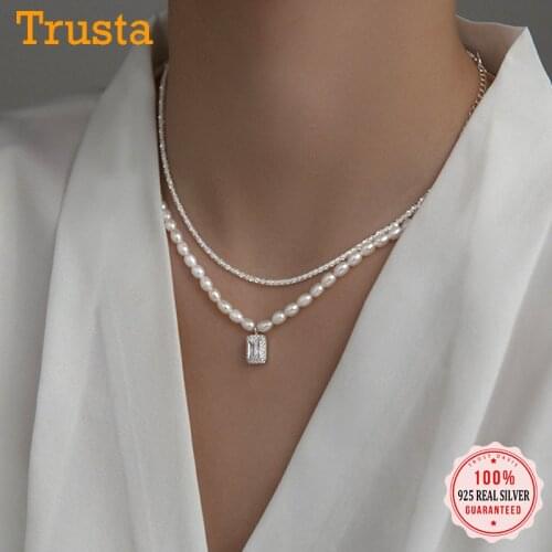 TrustDavis Real 925 Sterling Silver Fashion Double-deck Chain Beads Necklace For Women Wedding Valentines Day Jewelry DB349