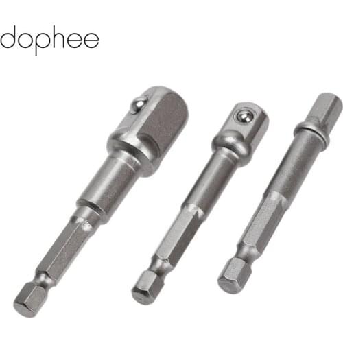 Dophee 3PCS Hammer Drill Socket Adapter 1/4"Hex Shank To 1/4" 3/8" 1/2" Socket Driver Set Drill Bits Extension Bar Power Tool