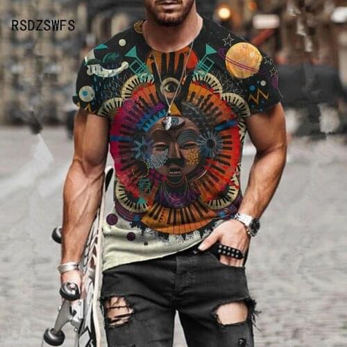 2021 New Retro Mens Short Sleeve T-Shirt National Style Yuansu Fashion Clothing 3D Printing Round Neck Leisure