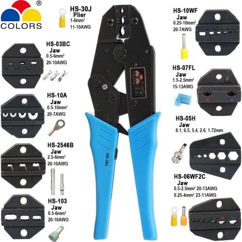HS-30J 9" Crimping Plier 1.0-6mm2 Insulated Terminals Ratchet Wire Connector Clamp Pliers 17-10AWG Jaw Set Electrican Tools Kits