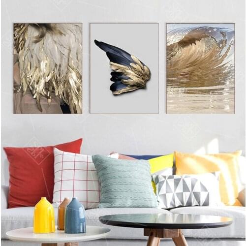 Nordic Decor Feathers Canvas Painting White Poster And Print Unique Golden Wings Wall Art For Living Room Bedroom Aisle
