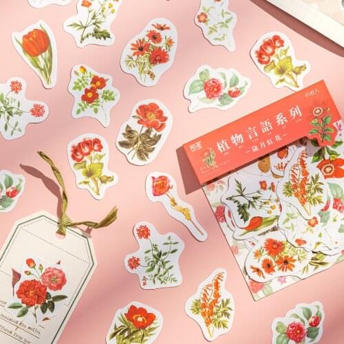 45pcs/pack Kawaii Decorative Journal Aesthetic Stickers Cute Flower Plant Retro Scrapbooking Material Mobile Sticker Stationery