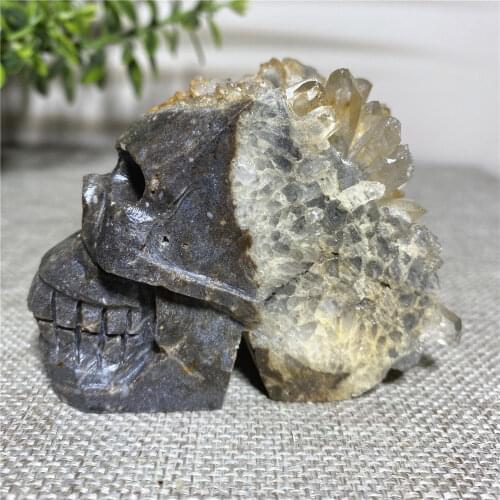 Natural Cranium Aura Quartz Crystal Stones Wedding Home Decoration Chakras Treatment Halloween DIY Gift Reiki Electroplate Skull
