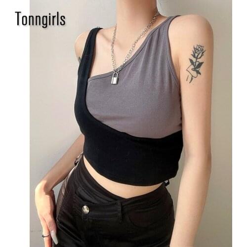 Tonngirls Patchwork Tank Tops Women 2021 Summer Korean Ladies Tops Streetwear Chic Sleeveless T-shirt Tank Top Y2k Cool