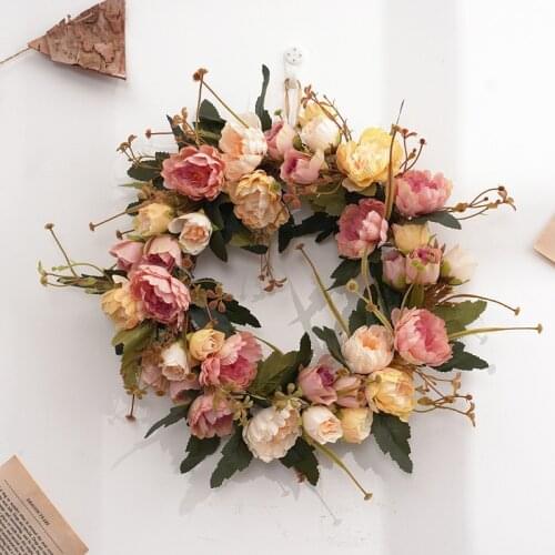 Simulation Garland Door Decoration Artificial Silk Peony Flower Wreath Wedding Decoration Window Layout Photography Props Floral