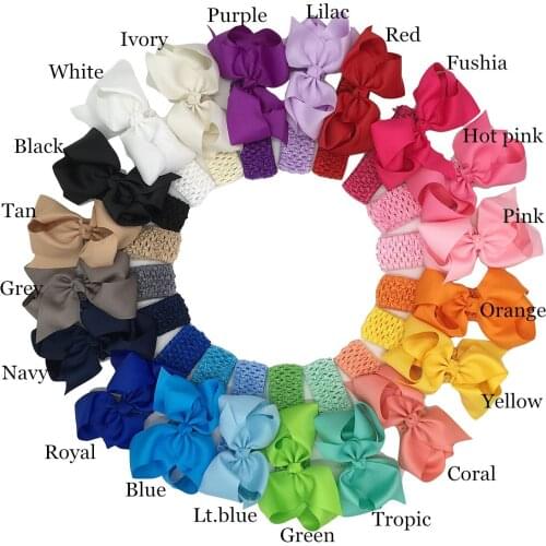 Fashion Style 6inch Girls Grosgrain Ribbon Bows Headband Crochet Hair Bands Accessories Women Headbands 20pcs/lot