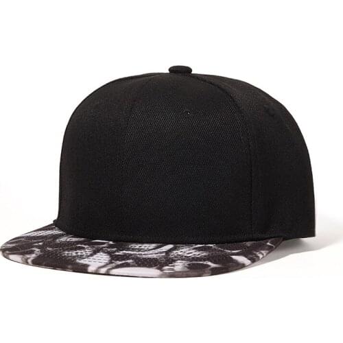 2021 New Black Hip Hop Hat Men Skeleton Printed Brim