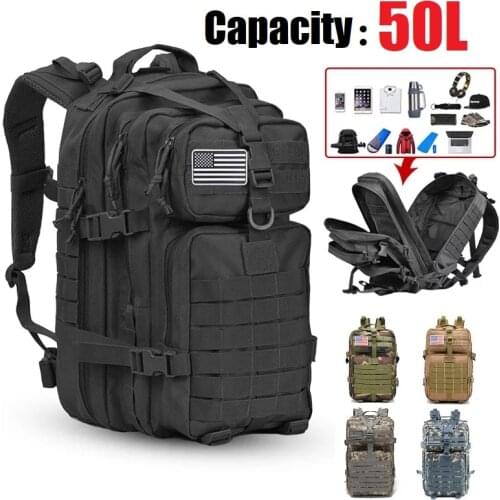 JOYLIVE 50L Large Capacity Men Army Military Backpack Softback Outdoor Waterproof Bug Rucksack Hiking Camping Hunting Bags 2021
