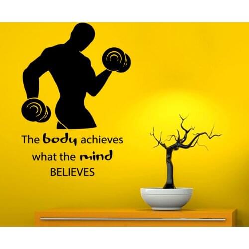 Fitness Wall Decals Sportsman Bodybuilder With Dumbbells Sport Wall Quotes Gym Home Decor Wall Sticker Interior Design A130