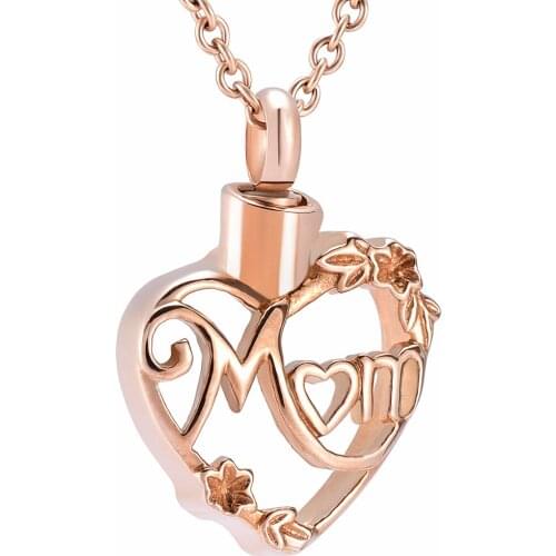 Never Fade Rose Gold Mom in Heart Plating Cremation Necklace for Memorial Ashes Holder Locket