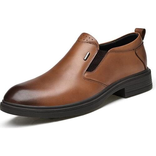 2021New Genuine Leather Mens Shoes Luxury Brand Business Dress Soft Bottom Breathable Casual Mens Shoes Vintage Gentleman Shoes