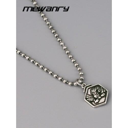 Mewanry 925 Sterling Silver Necklace for Women Fashion Vintage Party Cute Little Angel Cupid Sweater Chain Jewelry Birthday Gift