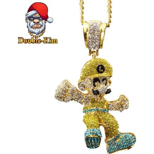 Mario Zircon Pendant Necklace Men Hiphop Rock Street Culture Zinc Alloy Inlaid Zircon Chain Necklace Fashion Jewelry Gift