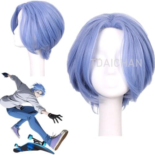Anime SK8 Langa Hasegawa Cosplay Wig Gradient Blue Short Straight Middle Part Mullet Hair Heat Resistant Infinity free wigcap