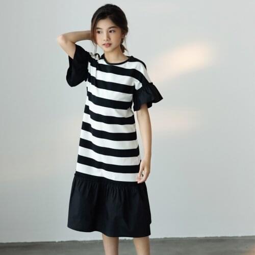 Teen Girls Ruffles Short Sleeve 100% Cotton Striped Dresses 2021 New Summer Kids Girls Clothes 8 101 12 13 14 years