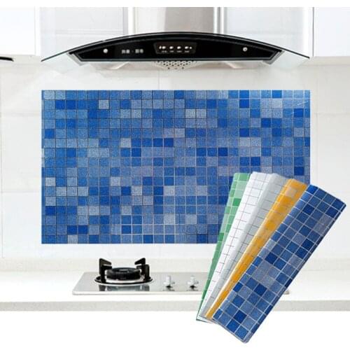Self Adhesive Oil Proof Wall Sticker Mosaic Print Wallpaper Removable Cupboard Splash Protector Wall Oil-proof Kitchen Supplies