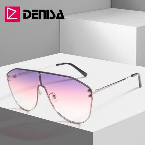 DENISA Aviation Oversized Sunglasses Women 2019 New Gradient One Piece Lens Ladies Sunglasses Black Mens Sun Glasses UV400 G2047