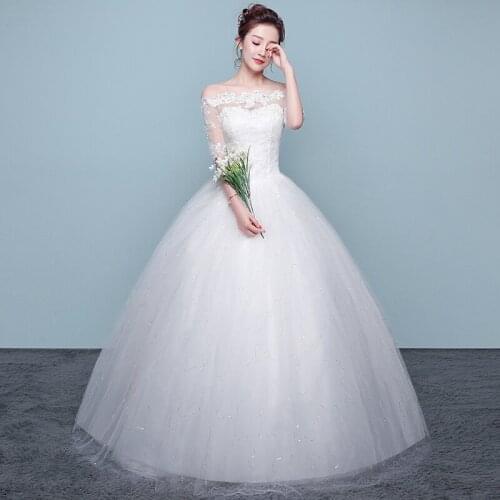 Wedding Dresses Illusion Boat Neck Half Sequined Embroidery Tulle Lace Backless Off The Shoulder Luxury Women Bridal Gown FB667