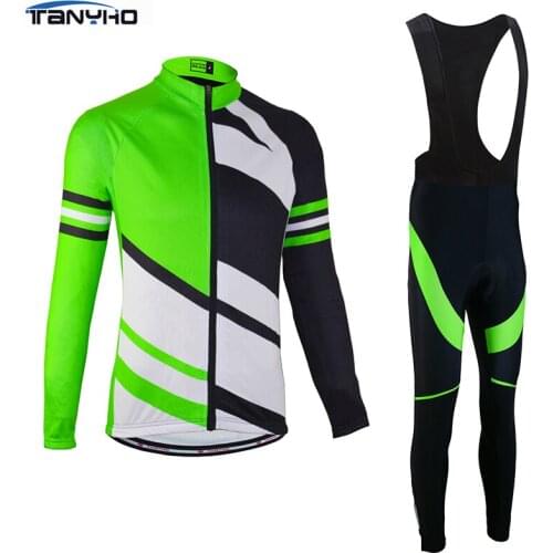 Tanyho 2018 Green Cycling Jersey Set Long Sleeve Breathable MTB Bike Clothes Wear Kit Men Bicycle Clothing Ropa Maillot Ciclismo