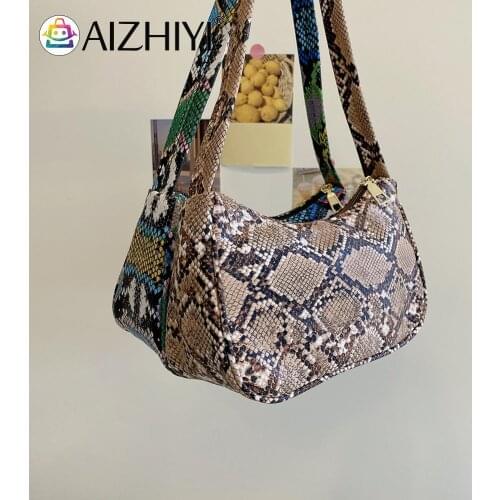 Vintage Women Snake Pattern Printing PU Leather Shoulder Underarm Bag Casual Small Handbag Purse