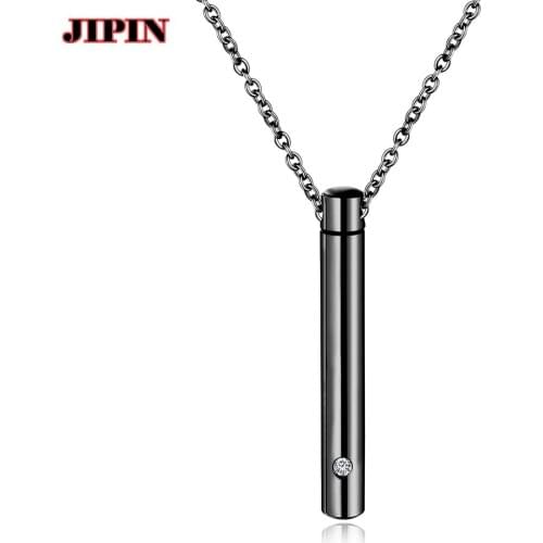 Hip hop Stainless Steel Jewelry Cylinder Crystal Memorial Urn Pendant Slide Screw Opens Cremation Necklace Ash Case Holder