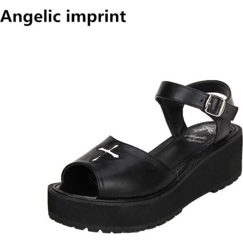 Angelic imprint woman mori girl lolita cosplay punk shoes lady mid trifle heels pumps women princess summer dress sandals 33-47