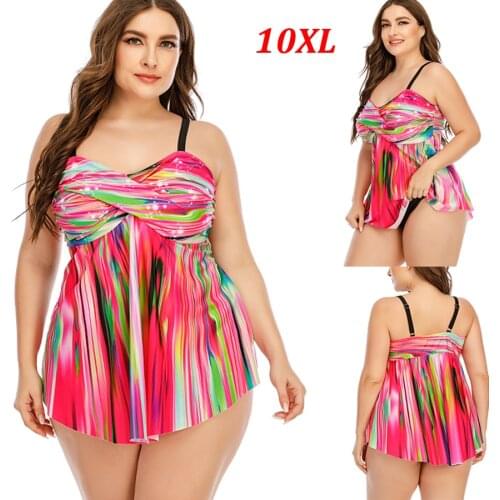 Colorful Strip Super Plus Size 10XL Two Piece Tankini Swimsuit Women 2021 Retro Swimwear Large Swimming Suit For Ladies Dress