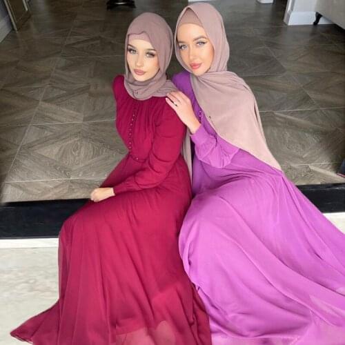 Saudi Arabia Muslim Abaya For Women Solid Color Full Sleeve Maxi Chiffon Dress Islamic Robe Female Worship Service Abayas Y1369