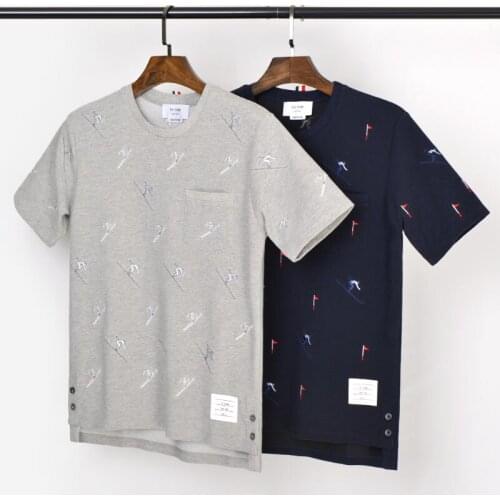 2021 Fashion Brand TB THOM T-Shirt Men Women Short Sleeve Casual Clothing Summer O-neck Cotton Ski Embroidery Shirts