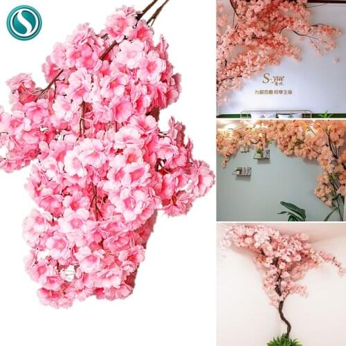 5Pcs Artificial Cherry Tree Pink Sakura Branch Silk 140cm Artificial Flowers Floral wall Wedding Decoration Home Outdoor Decor