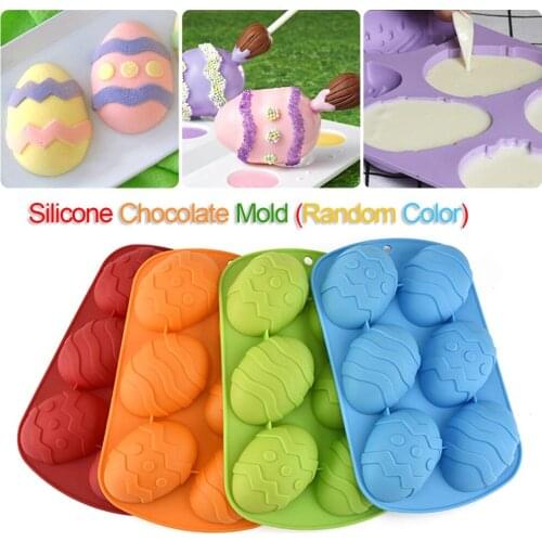 6 Cavity Easter Egg Shaped Silicone Chocolate Mold DIY Baking Cake Mold Random Color Delivery