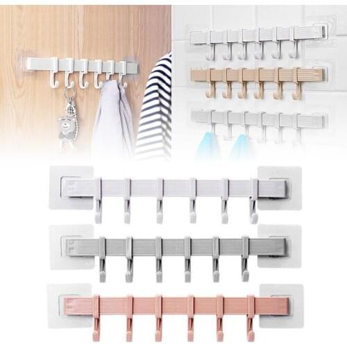 6 Even Row of Hook Nail-Free Adhesive Rack Wall Hanger Shelf Kitchen Holder