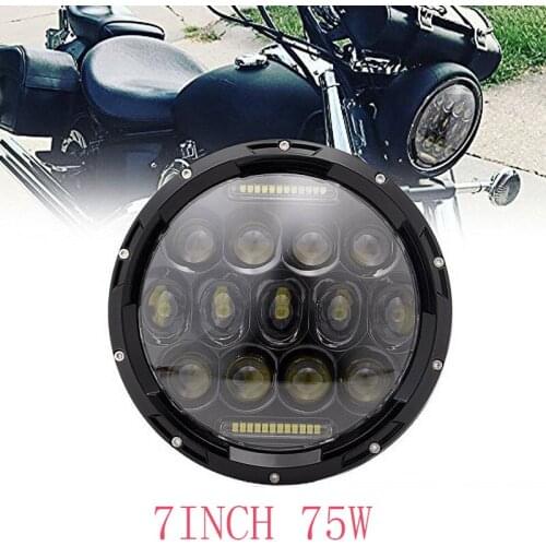 Wzjoo 7 Inch 75W Round LED Projector Headlight DRL Bulb For Motorcycle & for Jeep Wrangler