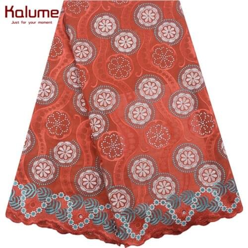 Kalume African Swiss Cotton Lace Fabric 5 Yards Nigerian Swiss Voile Lace In Switzerland With Stones For Party Wedding F2052