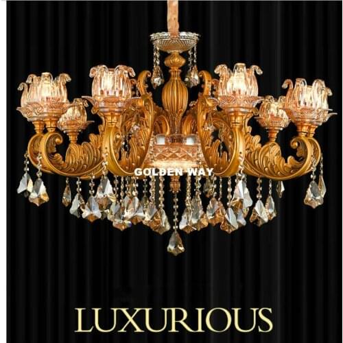 Free Shipping Brass Lights Bronze Color Crystal Chandelier Light Fixture Brass Finish Crystal Lustre Lamp Villa Cristal Lighting