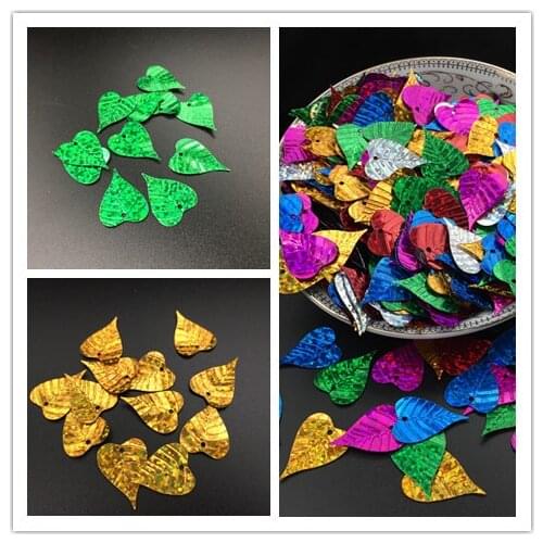 50g/lot PVC Leaf Sequins 15*20mm Sewing DIY Christmas Accessories For Crafts Leaves With 1 Side Hole Laser Colors
