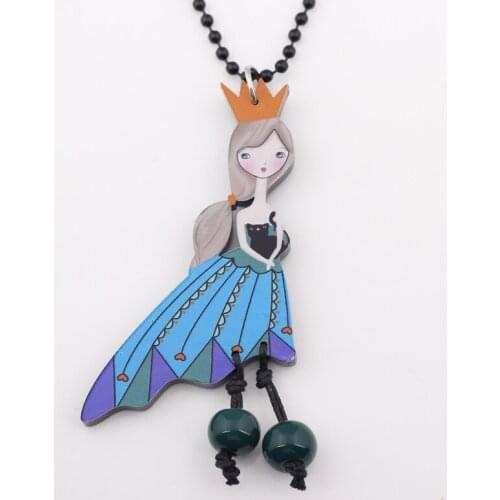 Bonsny gentle girl queen collar & pendant necklace colorful for girls lovely cute figure acrylic woman jewelry fairy wings