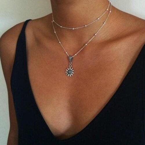 Aesthetic New necklace creative retro Sunflower pendant layered one piece Chain on the neck clothing Accessories Gifts for women