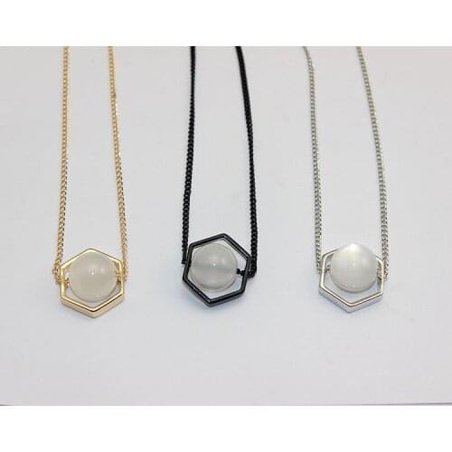 Contracted round shape marble texture clavicle chain sweater chain necklace