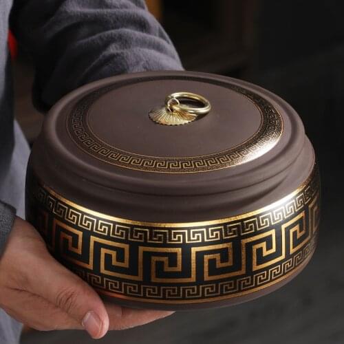 Purple Clay Tea Caddy Ceramic Large Airtight Pot Universal Half Catty Black Tea Green Tea Pu'er Tea Caddy Household Storage Tank