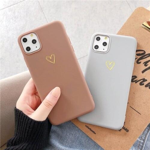 Cute Gold Love Heart Phone Case Coque For iPhone 12 Pro Max mini 11 11pro Xs MAX 7 8 6 6S Plus SE 2020 X XR Silicon Couple Cover