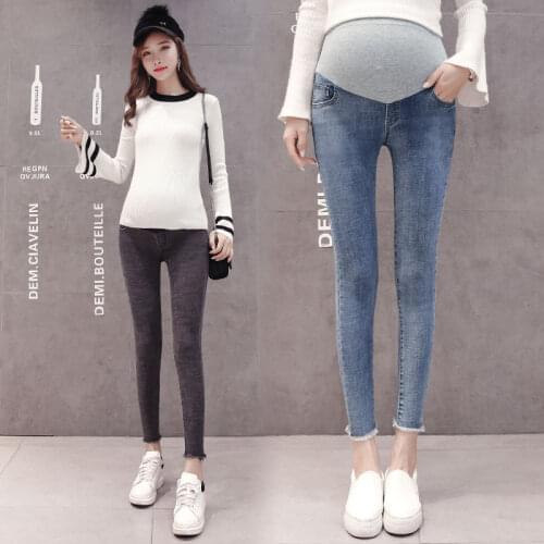 9/10 Length Stretch Washed Denim Maternity Jeans Summer Fashion Pencil Trousers Clothes for Pregnant Women Pregnancy Pants