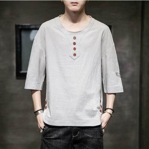 Chinese Style T-Shirt MenS Summer Short-Sleeved Asian Clothes Shirt Loose Large Size T-Shirt Japanese Kimono Men New 2021 30344