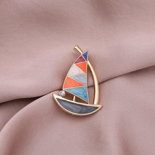 Smooth enamel sailboat set with diamond I personality temperament jacket cardigan suit fashion brooch brooch