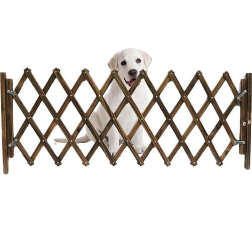 Carbonized Pet Gate Dog Fence Retractable Folding Cat Pet Dog Barrier Wooden Safety Gate Expanding Swing Puppy Stretchable Fence